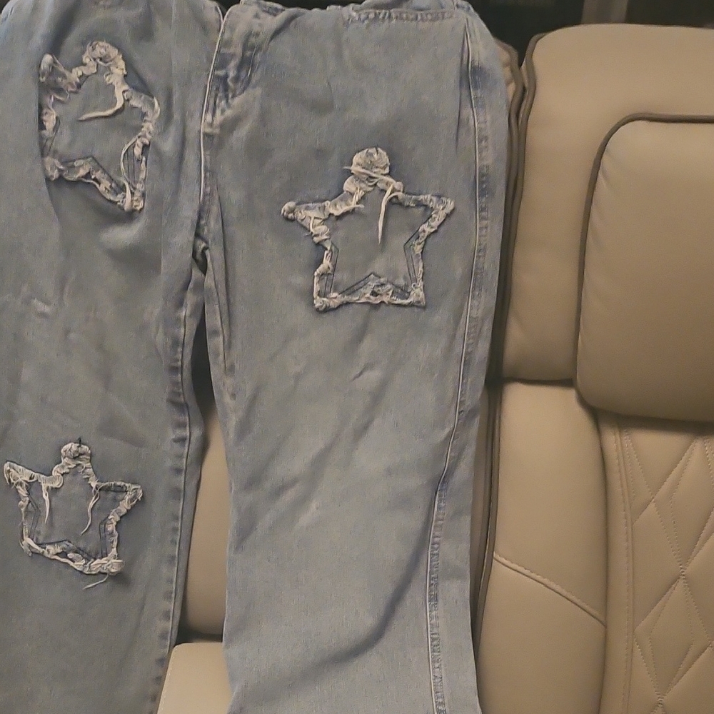 Stylish Blue Star Patch Women Jeans